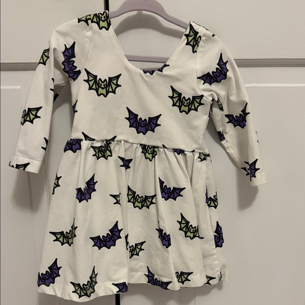 Monica and Andy White Bat-Print Long Sleeve Dress